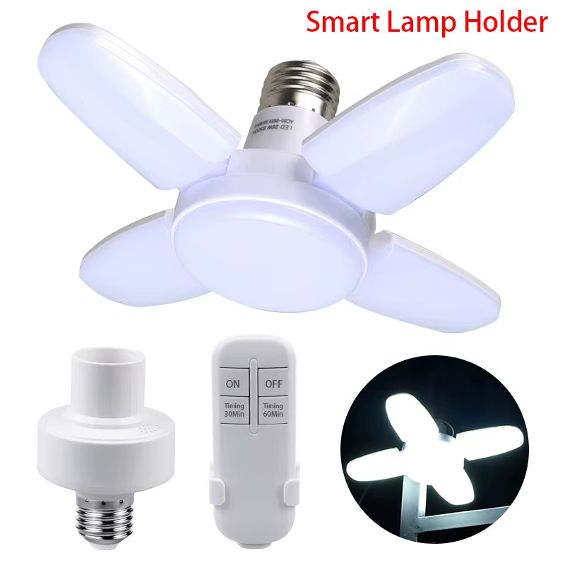 Smart LED Bulb Fan Blade Foldable E27 220V 28W Remote Control Leaf Lamp Timing Function for Living Room Bedroom Galley