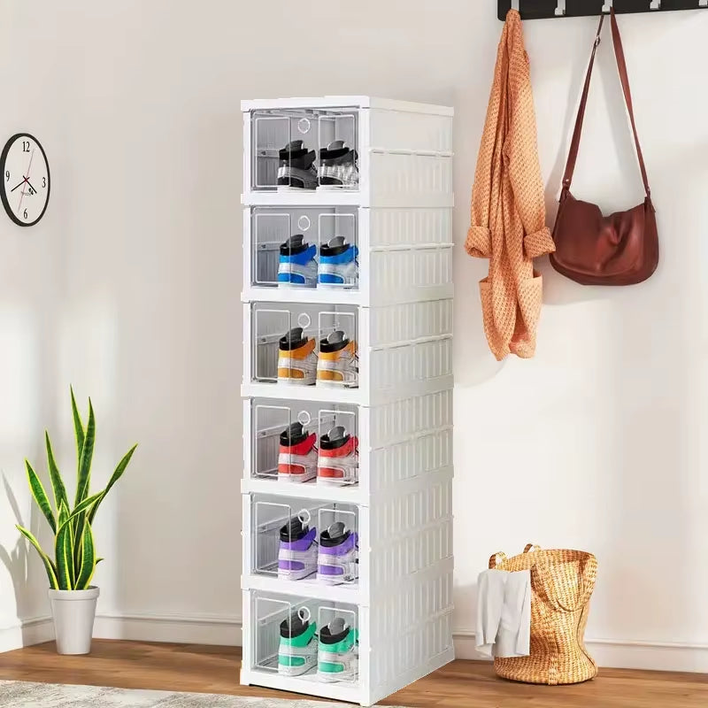 1/2/3/6/9 Layer Transparent Shoe Cabinet, Foldable Sports Shoe Storage Box with Door, Multi-Purpose