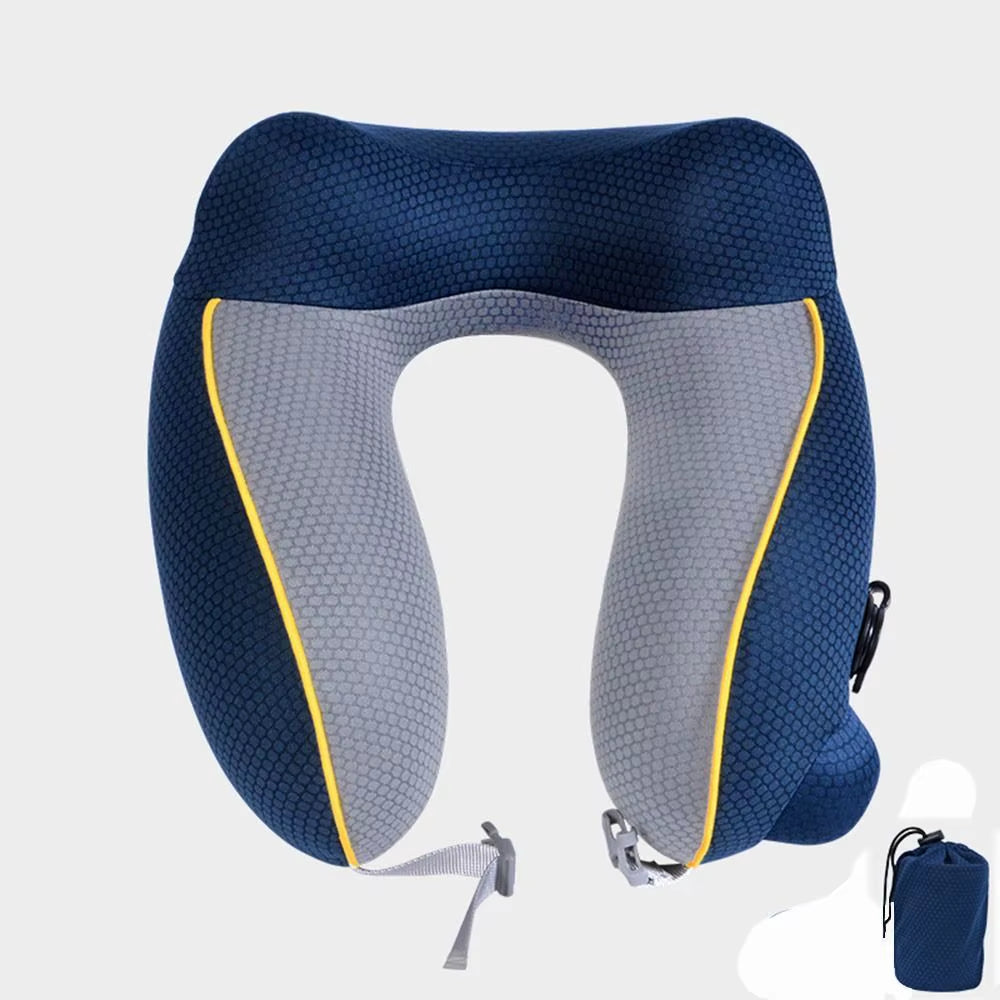 New U-Shaped Travel Neck Pillow Elastic Fabric Foldable Inflatable Pillow Press Type Neck Support Cushion Airplane Pillow