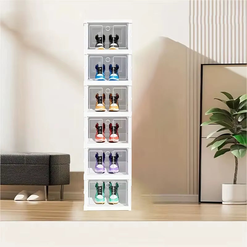 1/2/3/6/9 Layer Transparent Shoe Cabinet, Foldable Sports Shoe Storage Box with Door, Multi-Purpose