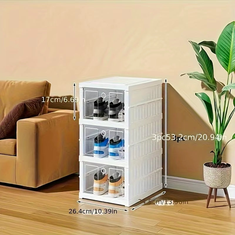 1/2/3/6/9 Layer Transparent Shoe Cabinet, Foldable Sports Shoe Storage Box with Door, Multi-Purpose