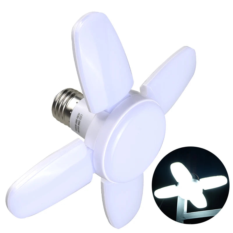 Smart LED Bulb Fan Blade Foldable E27 220V 28W Remote Control Leaf Lamp Timing Function for Living Room Bedroom Galley