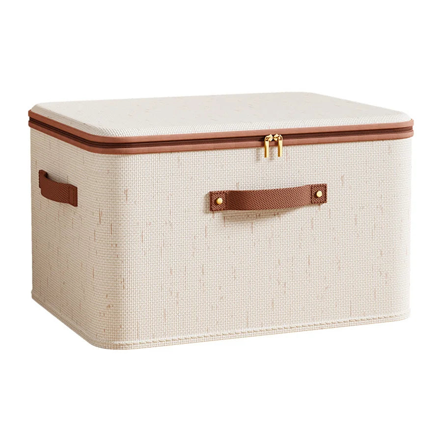 Linen Zipper Storage Boxes, Non-Woven Fabric Clothing Organizer Bins for Home Bedroom Closet Organization,Include Good Helpers