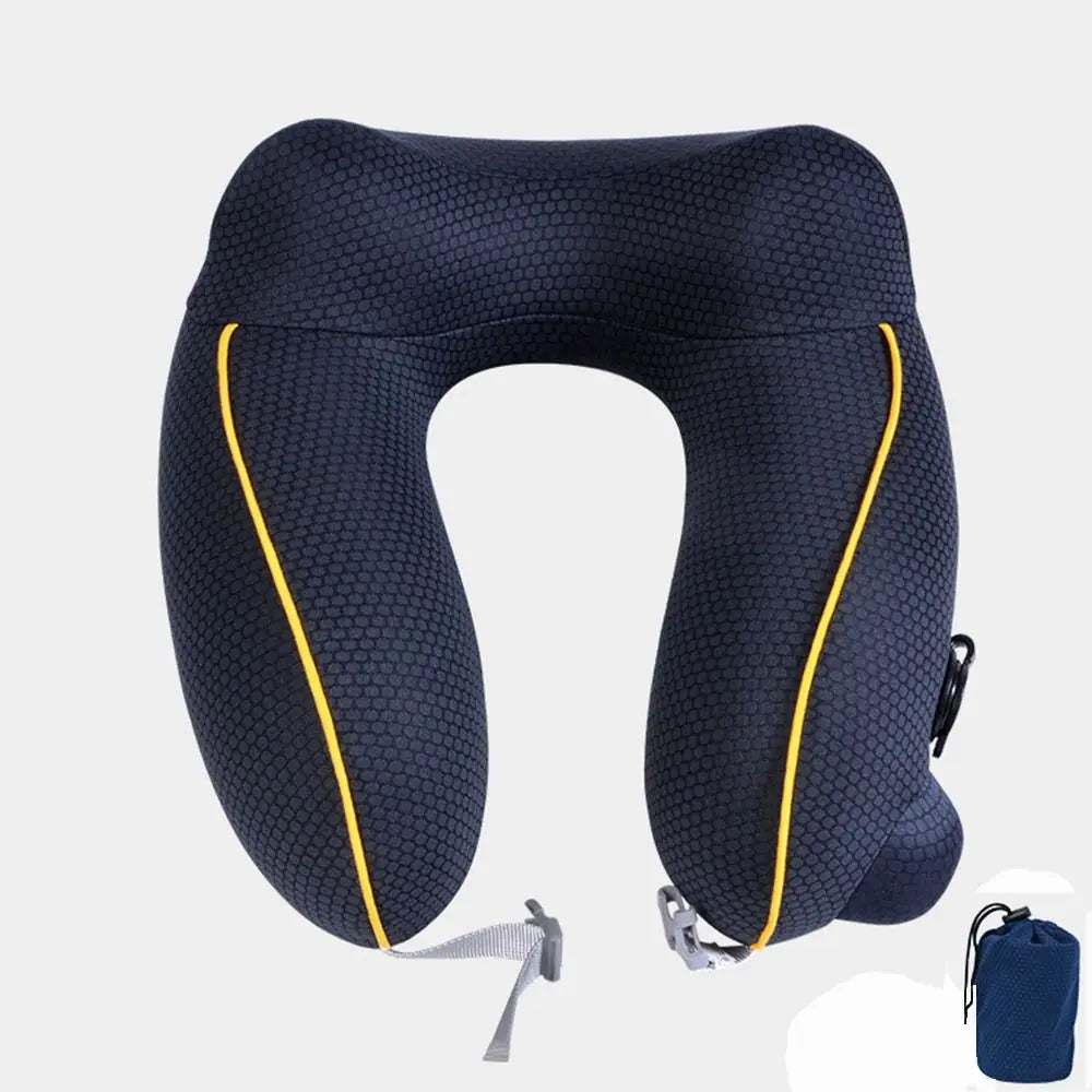 New U-Shaped Travel Neck Pillow Elastic Fabric Foldable Inflatable Pillow Press Type Neck Support Cushion Airplane Pillow