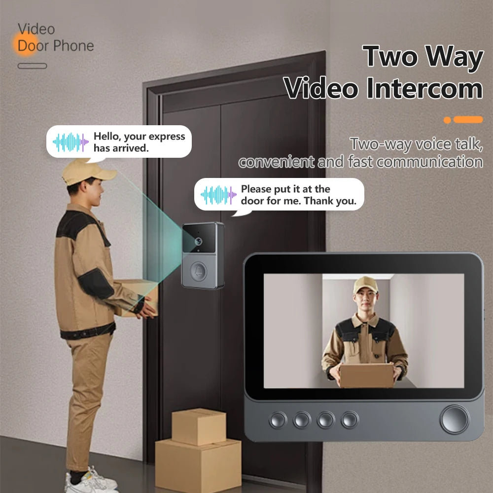 2.4Ghz Wireless Two Way Audio Intercom Infrared Night Vision Door Monitoring Doorbell Video Camera 4.3" IPS Screen 640X480P View