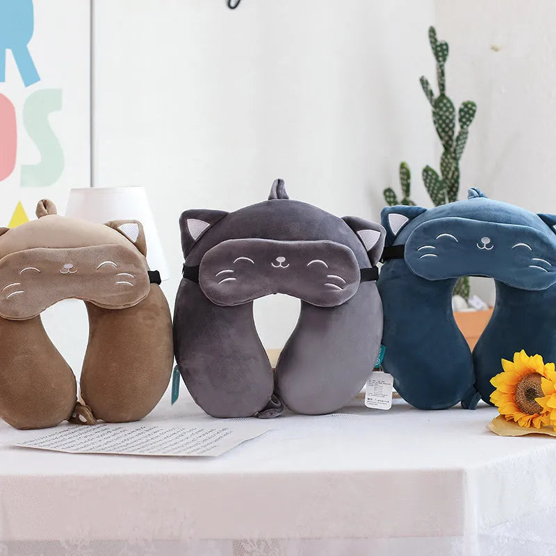 Cartoon Neck Pillow Memory Cotton U-Shaped Soft Fluffy Travel Pillow Car Airplane Office Lunch Break Comfortable Sleep Headrest