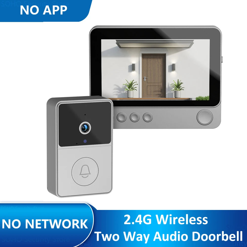 2.4Ghz Wireless Two Way Audio Intercom Infrared Night Vision Door Monitoring Doorbell Video Camera 4.3" IPS Screen 640X480P View