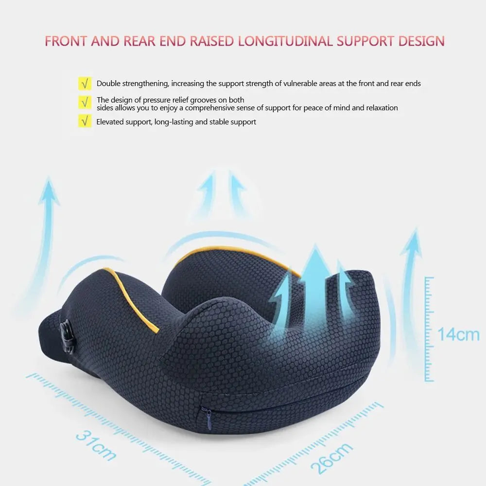 New U-Shaped Travel Neck Pillow Elastic Fabric Foldable Inflatable Pillow Press Type Neck Support Cushion Airplane Pillow