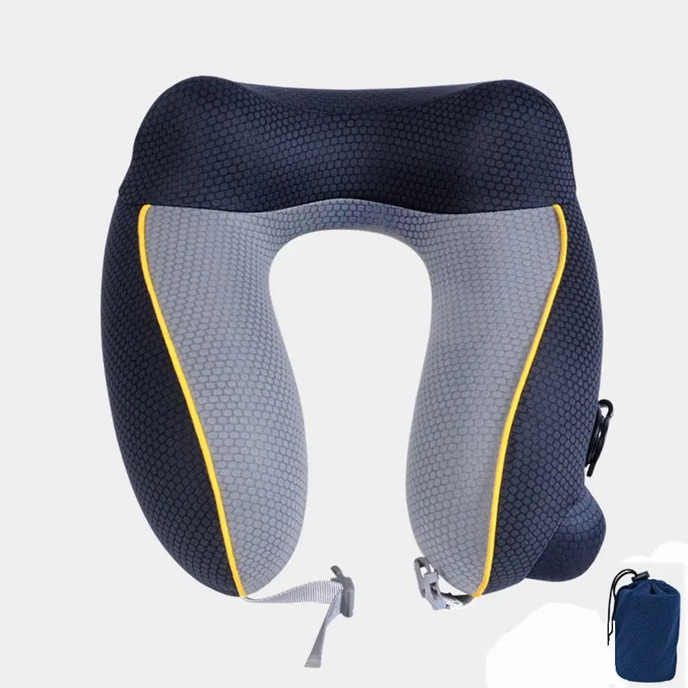 New U-Shaped Travel Neck Pillow Elastic Fabric Foldable Inflatable Pillow Press Type Neck Support Cushion Airplane Pillow