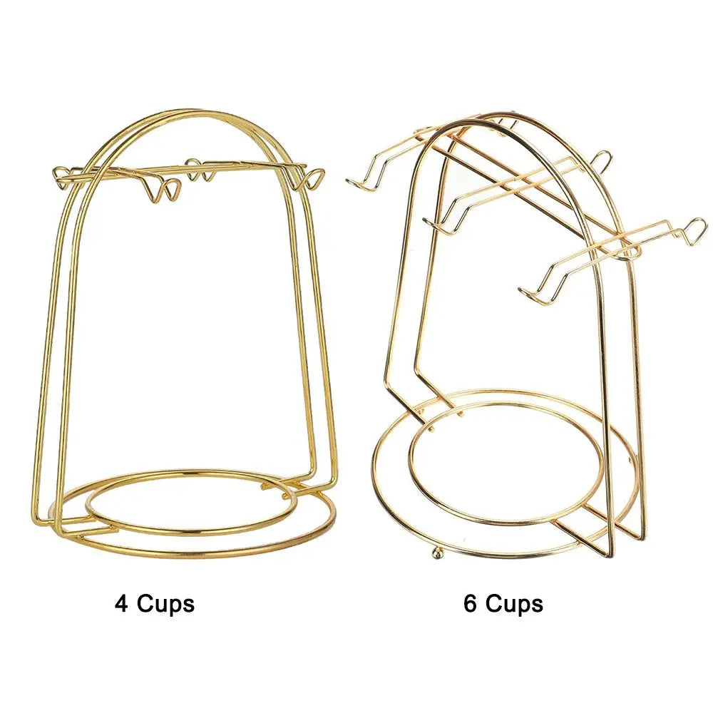 4/6 Cups Golden Cups Holders Rack Home Kitchen Tabletop Coffee Mug Holder Storage Organizer Rack