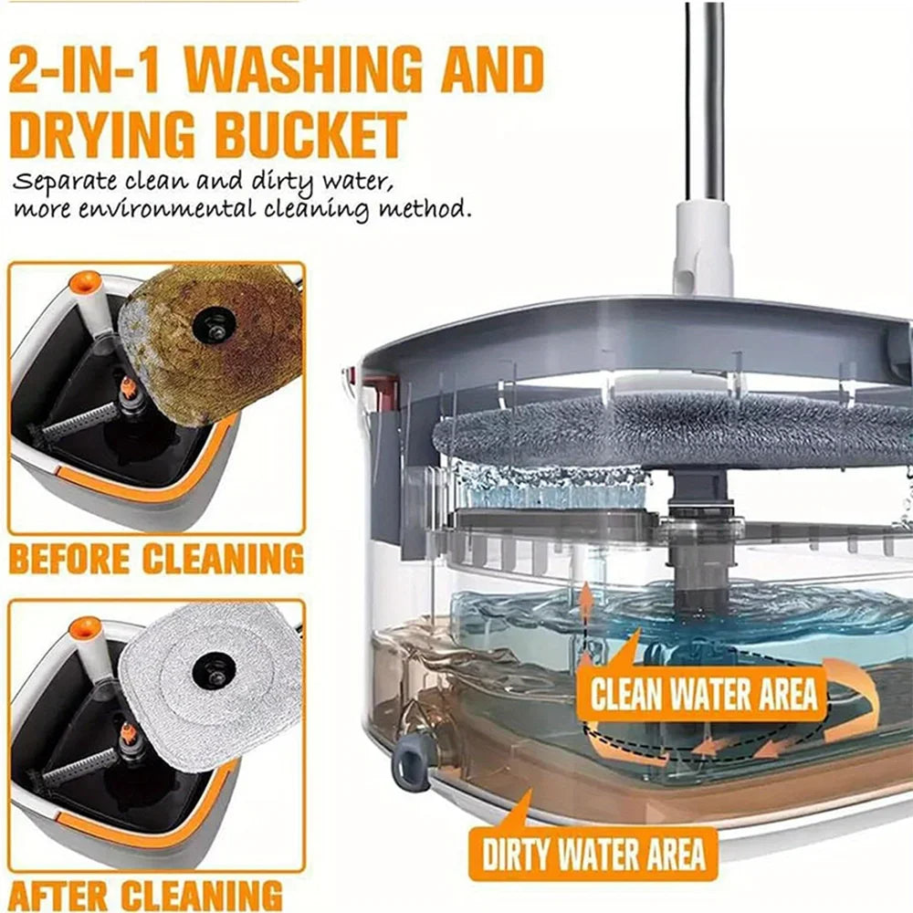 Lazy Floor Floating Mop Water Separation 360 Rotating Household Cleaning Mop Microfiber Spin Mop with Bucket Automatic Floor Mop