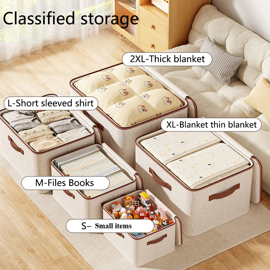 Linen Zipper Storage Boxes, Non-Woven Fabric Clothing Organizer Bins for Home Bedroom Closet Organization,Include Good Helpers
