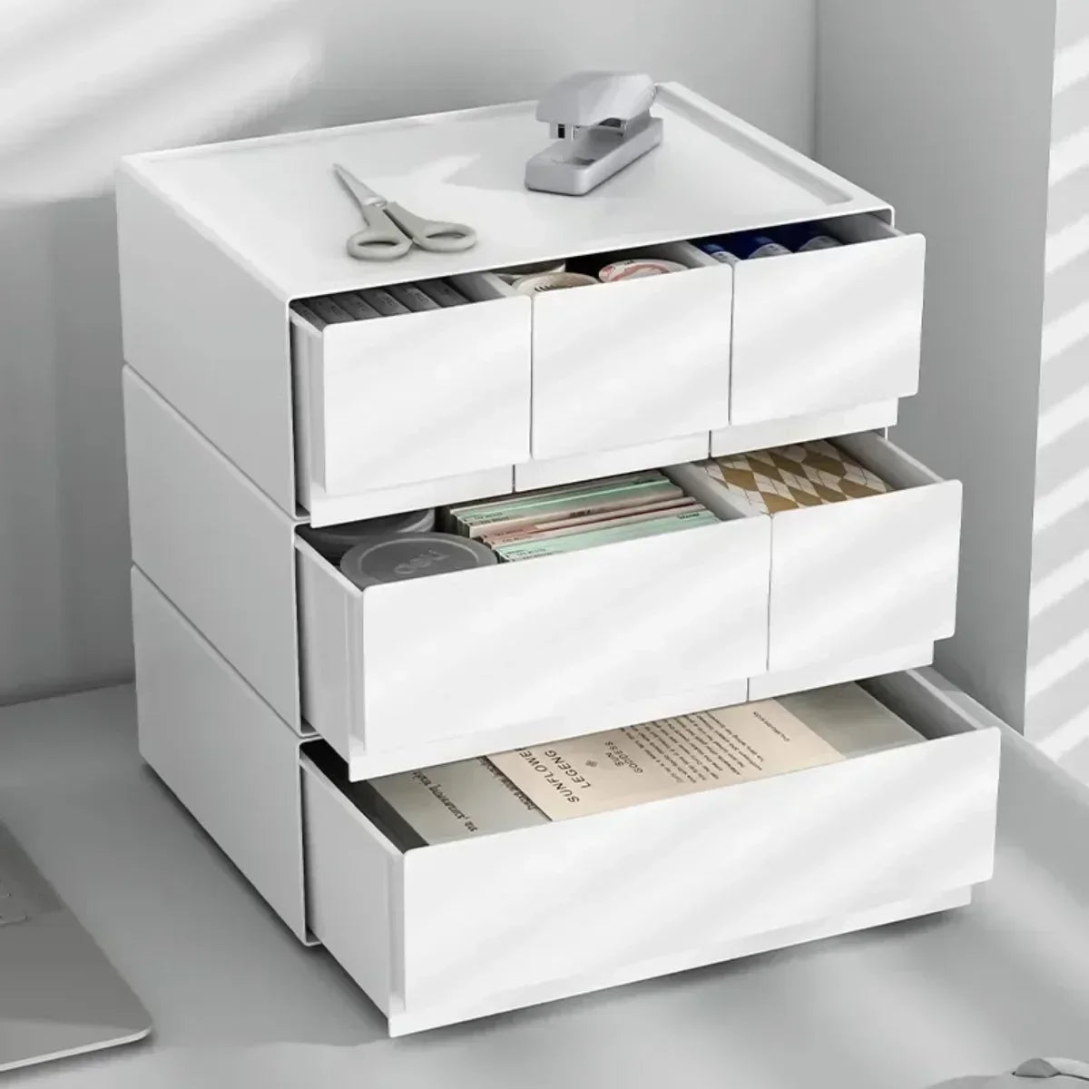 Stackable White Storage Drawer Desktop Storages Box Drawer School Sundries Stationery Storages Organizer Home Desk Supplies
