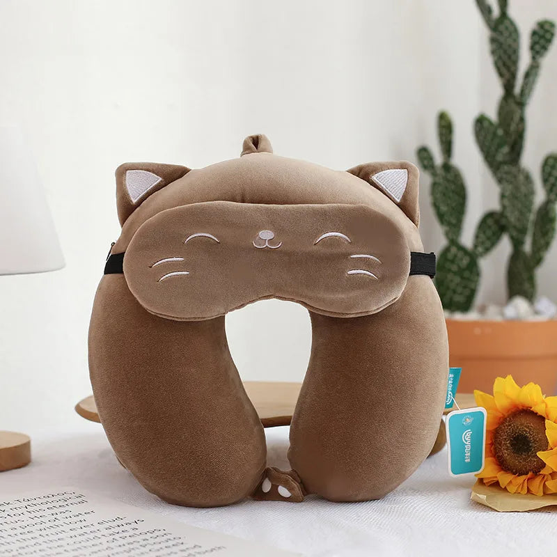 Cartoon Neck Pillow Memory Cotton U-Shaped Soft Fluffy Travel Pillow Car Airplane Office Lunch Break Comfortable Sleep Headrest