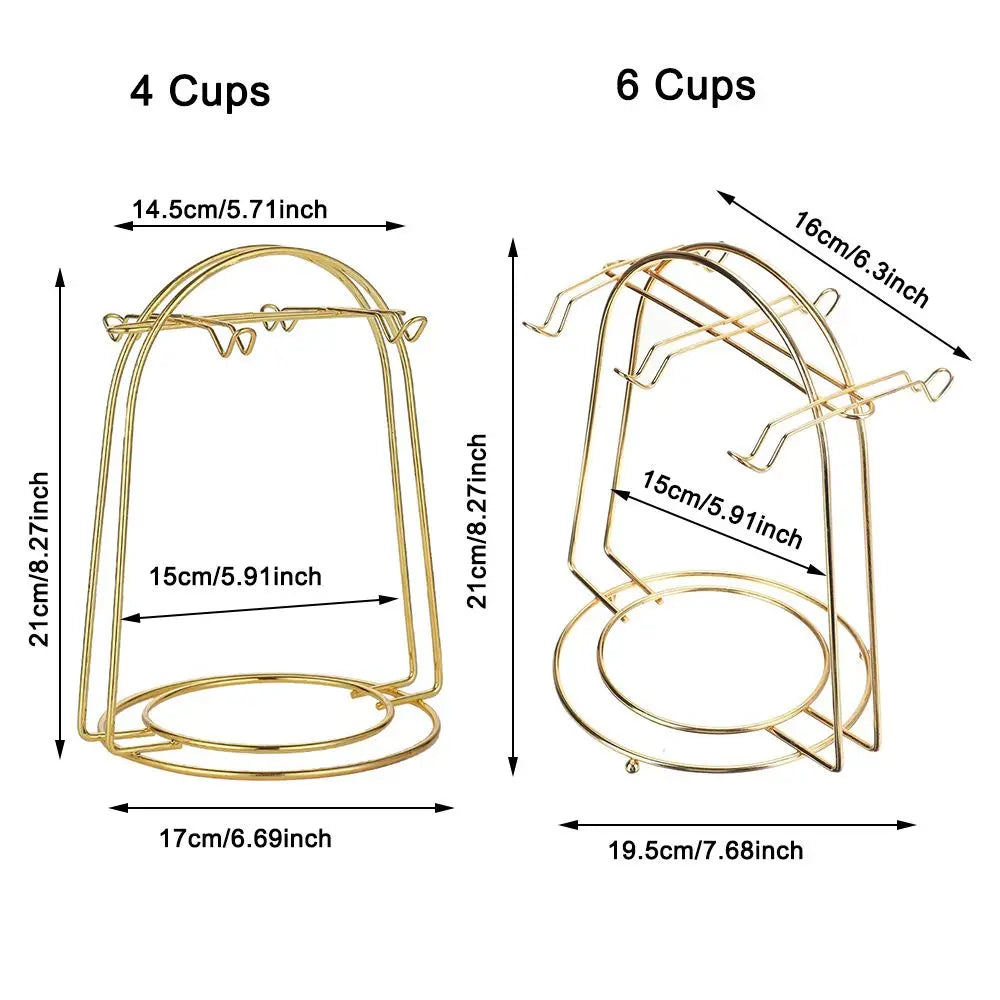 4/6 Cups Golden Cups Holders Rack Home Kitchen Tabletop Coffee Mug Holder Storage Organizer Rack