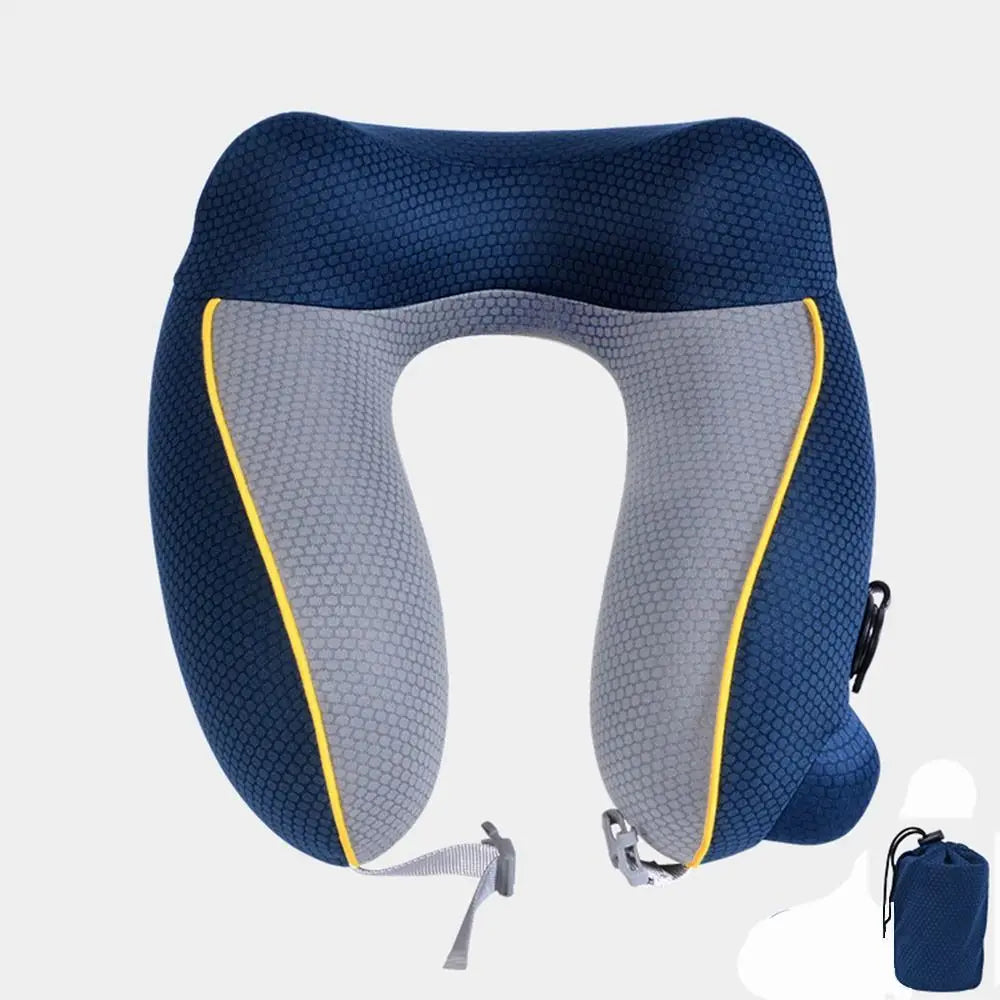 New U-Shaped Travel Neck Pillow Elastic Fabric Foldable Inflatable Pillow Press Type Neck Support Cushion Airplane Pillow