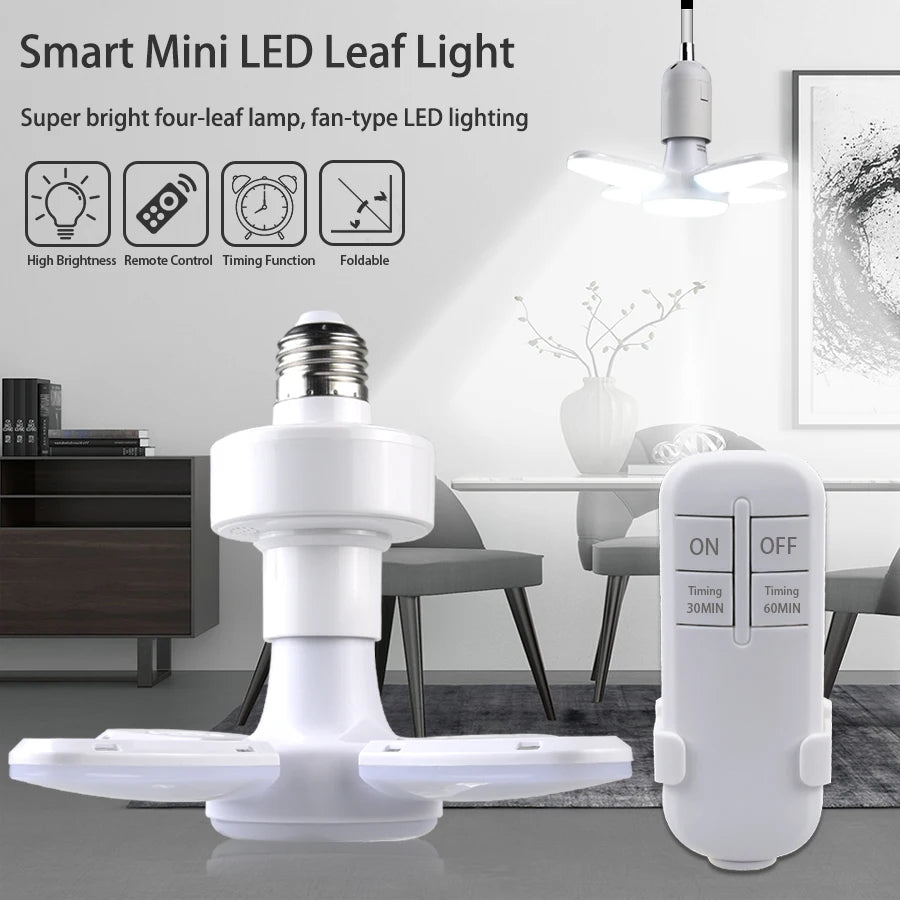 Smart LED Bulb Fan Blade Foldable E27 220V 28W Remote Control Leaf Lamp Timing Function for Living Room Bedroom Galley