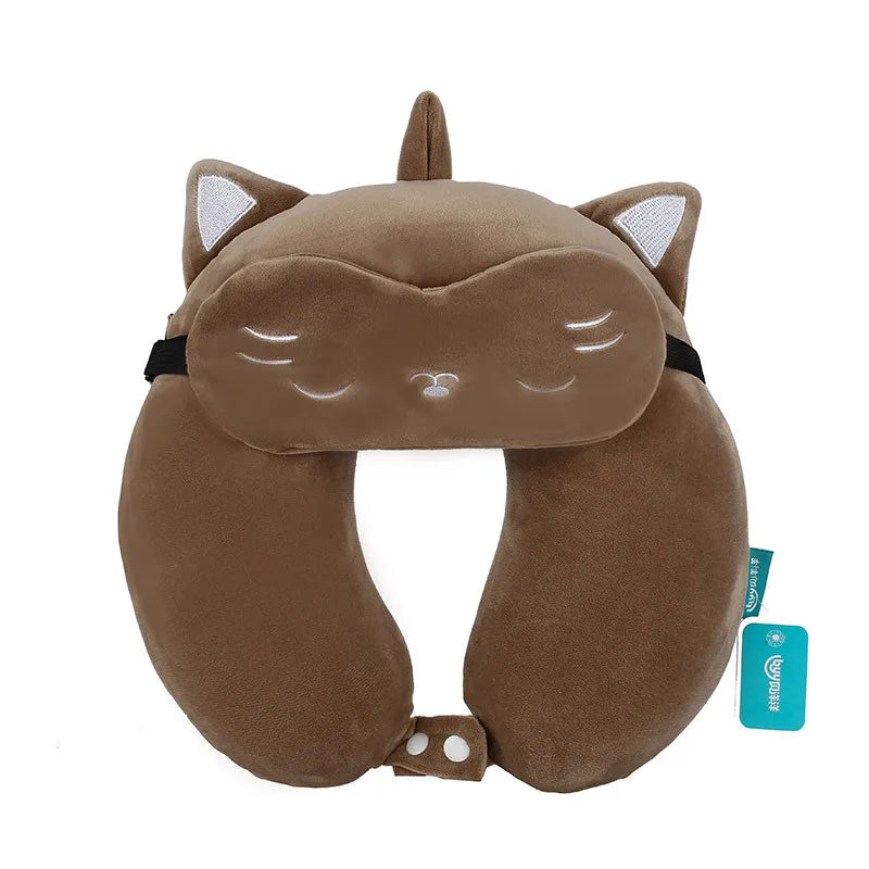 Cartoon Neck Pillow Memory Cotton U-Shaped Soft Fluffy Travel Pillow Car Airplane Office Lunch Break Comfortable Sleep Headrest
