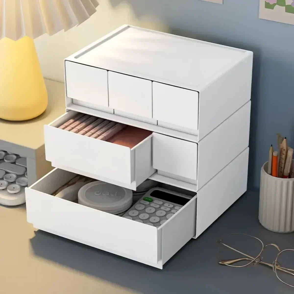 Stackable White Storage Drawer Desktop Storages Box Drawer School Sundries Stationery Storages Organizer Home Desk Supplies