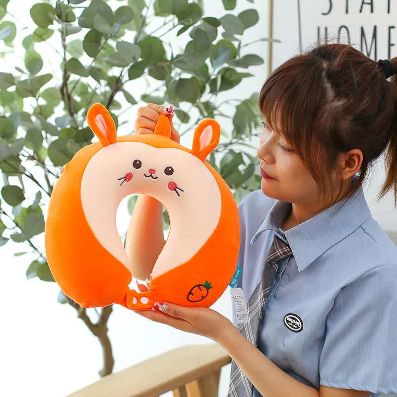 Cartoon Neck Pillow Memory Cotton U-Shaped Soft Fluffy Travel Pillow Car Airplane Office Lunch Break Comfortable Sleep Headrest