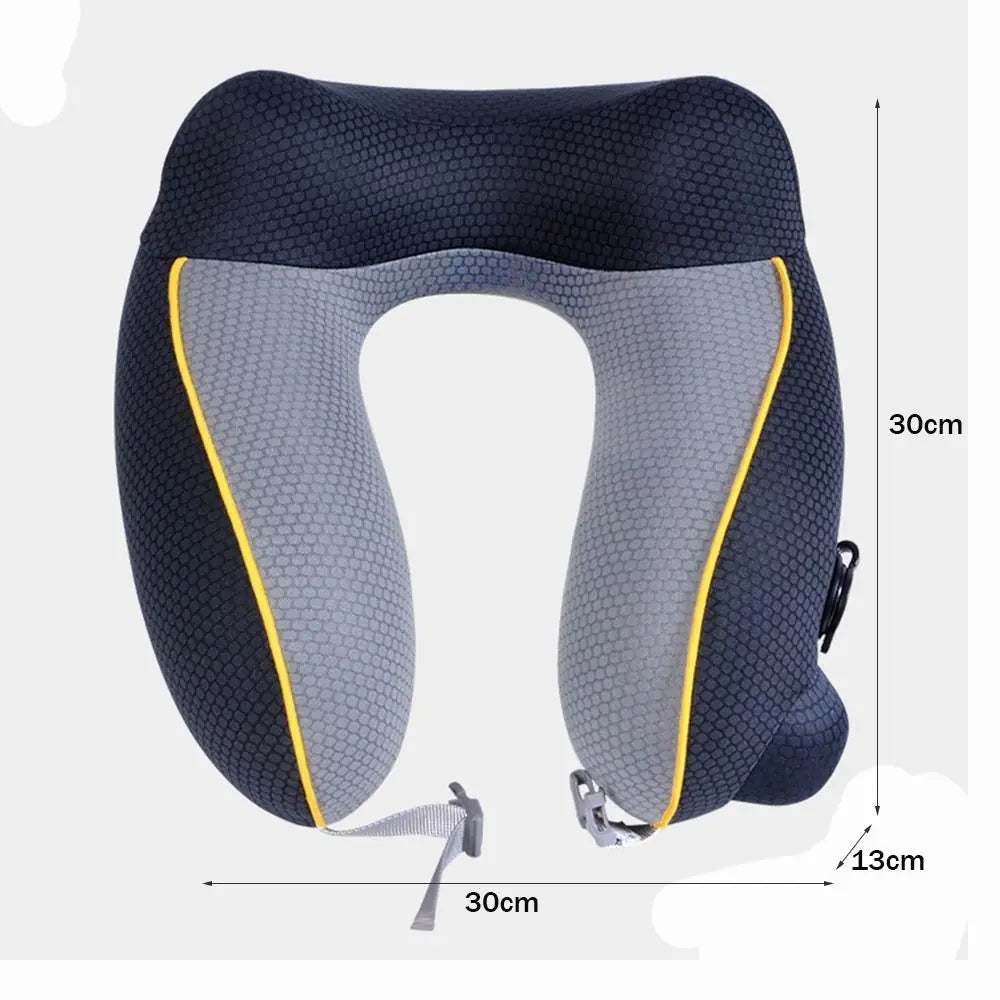 New U-Shaped Travel Neck Pillow Elastic Fabric Foldable Inflatable Pillow Press Type Neck Support Cushion Airplane Pillow