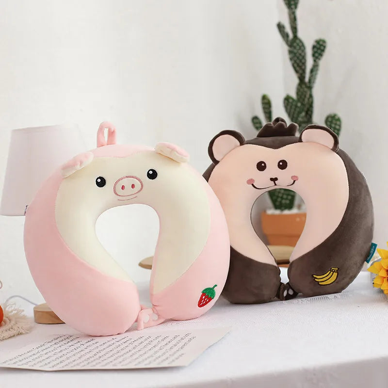 Cartoon Neck Pillow Memory Cotton U-Shaped Soft Fluffy Travel Pillow Car Airplane Office Lunch Break Comfortable Sleep Headrest