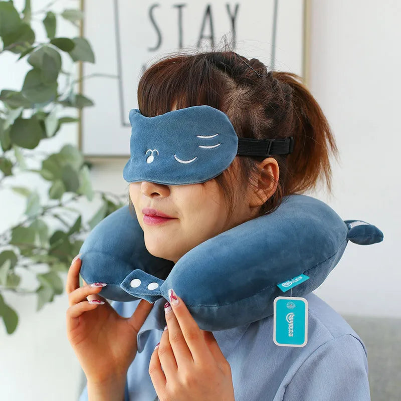 Cartoon Neck Pillow Memory Cotton U-Shaped Soft Fluffy Travel Pillow Car Airplane Office Lunch Break Comfortable Sleep Headrest