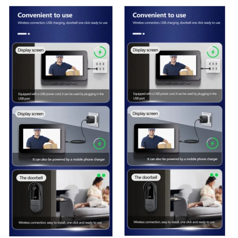 Wireless Intercom Doorbell Night Vision HD 4.3In IPS Screen Waterproof Doorbell Camera Smart Home Security Video by Bell