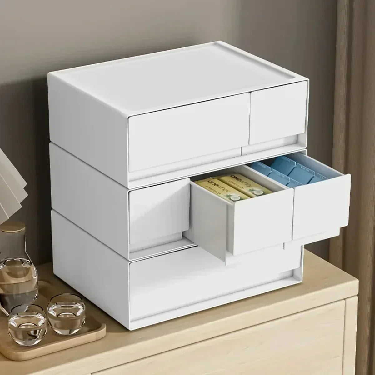 Stackable White Storage Drawer Desktop Storages Box Drawer School Sundries Stationery Storages Organizer Home Desk Supplies