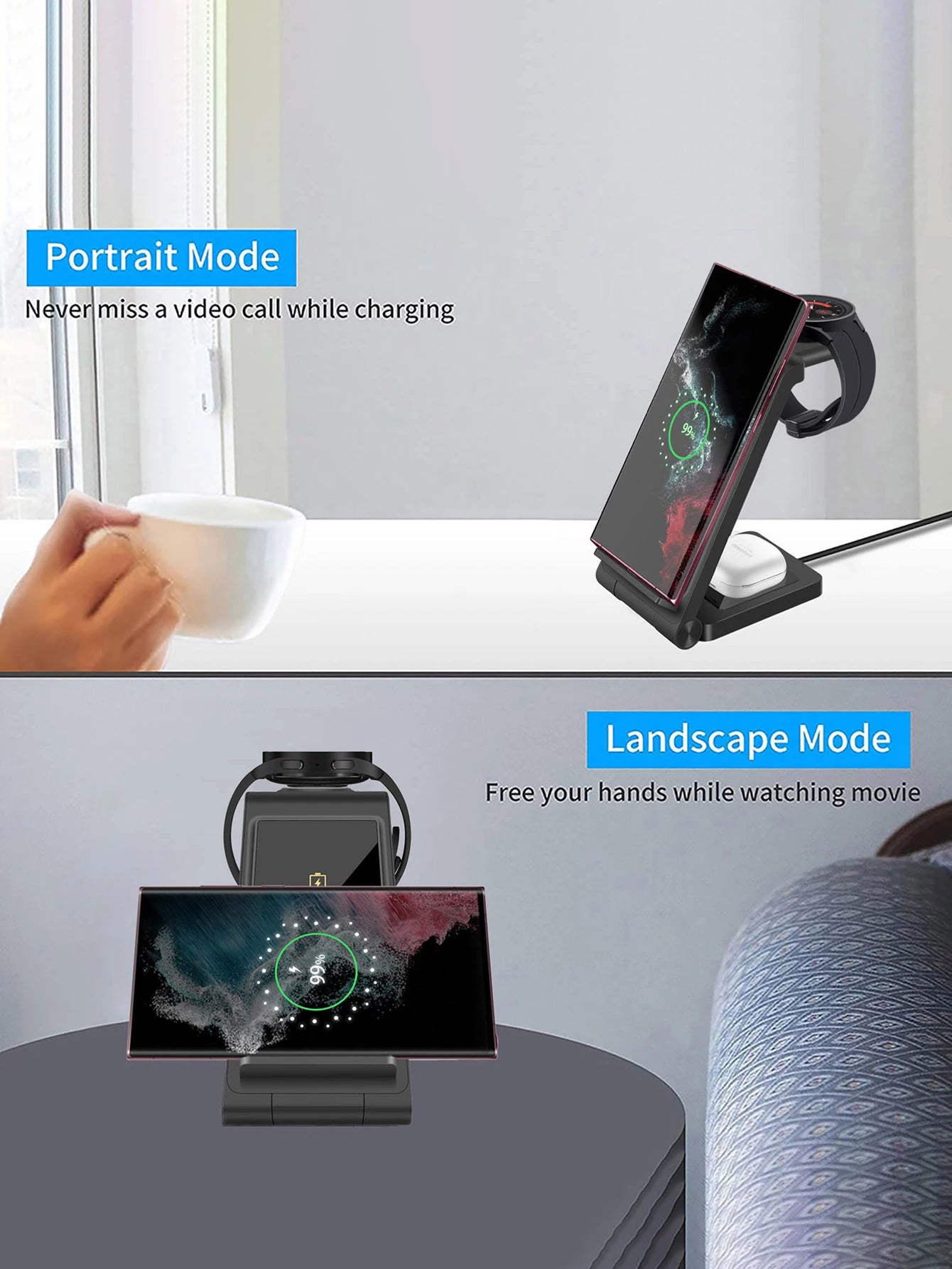 3 in 1 Wireless Charger for S24 S23 Ultra/S22/S21/Note 20/Z Flip 6/Z Fold 6 Fast Charging Station for Galaxy Watch 7 Pro