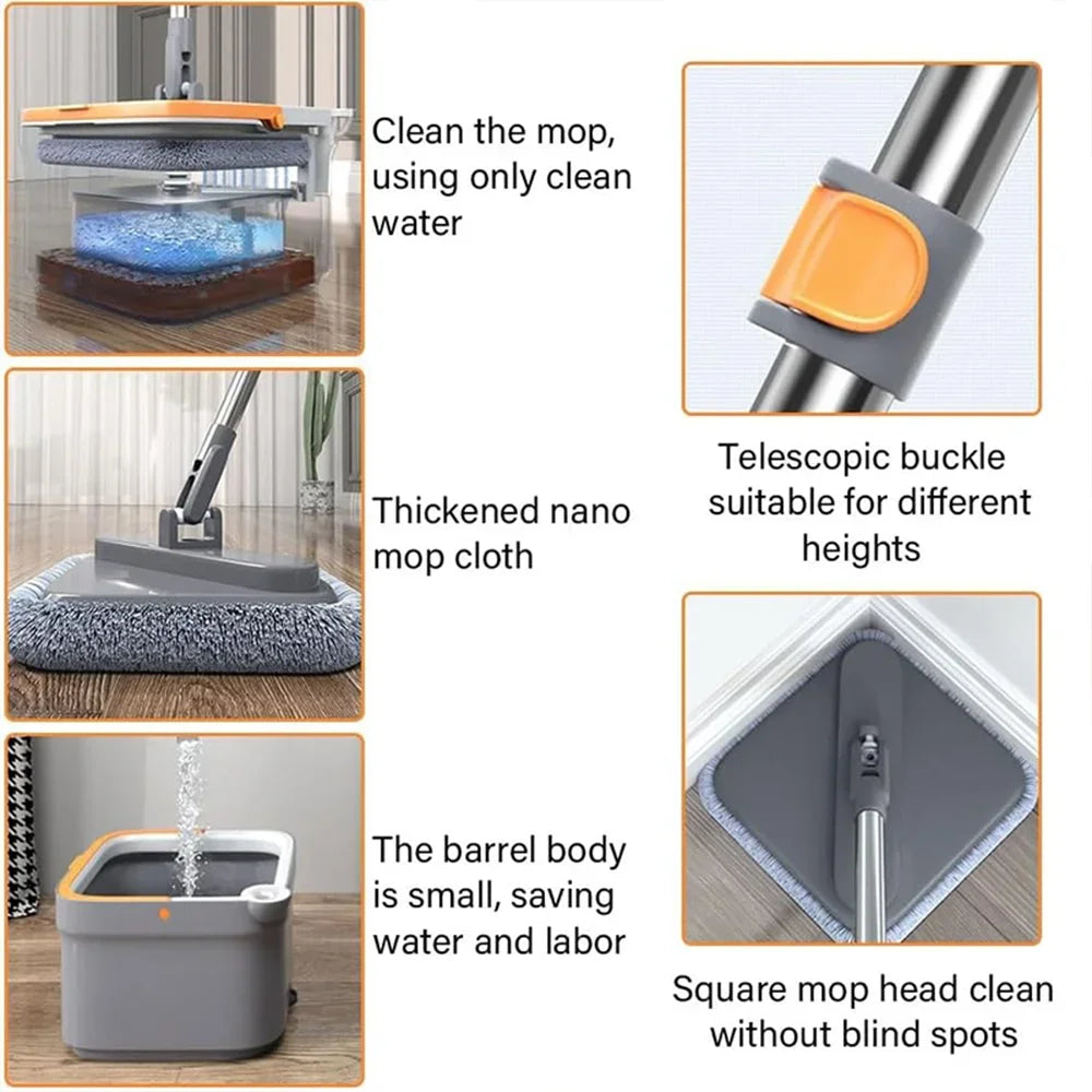 Lazy Floor Floating Mop Water Separation 360 Rotating Household Cleaning Mop Microfiber Spin Mop with Bucket Automatic Floor Mop