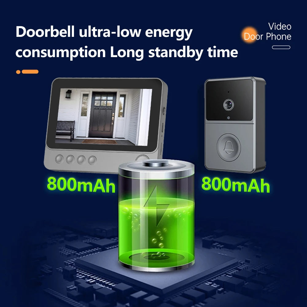 2.4Ghz Wireless Two Way Audio Intercom Infrared Night Vision Door Monitoring Doorbell Video Camera 4.3" IPS Screen 640X480P View