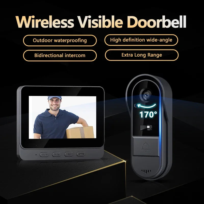 Wireless Intercom Doorbell Night Vision HD 4.3In IPS Screen Waterproof Doorbell Camera Smart Home Security Video by Bell