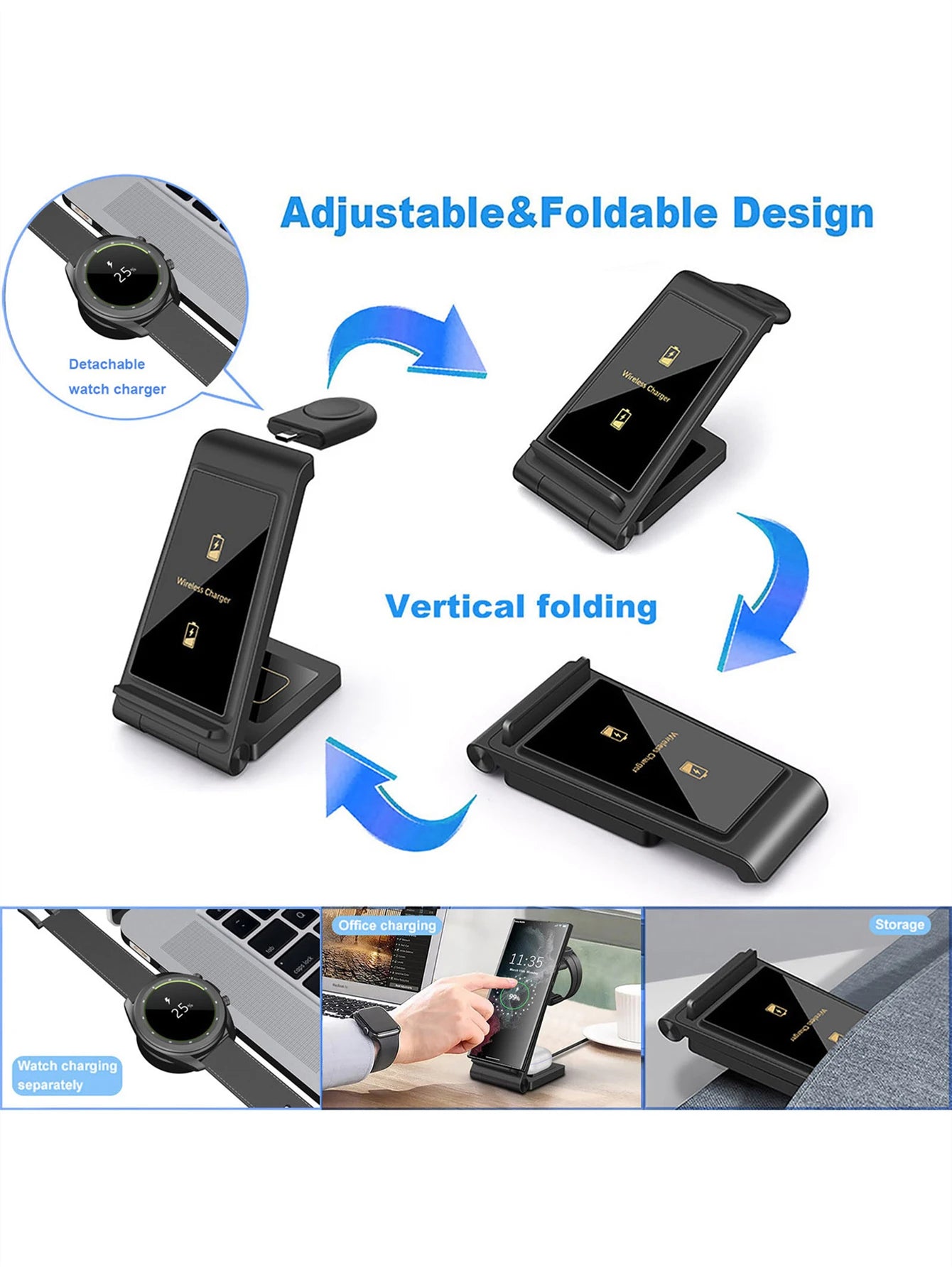 3 in 1 Wireless Charger for S24 S23 Ultra/S22/S21/Note 20/Z Flip 6/Z Fold 6 Fast Charging Station for Galaxy Watch 7 Pro