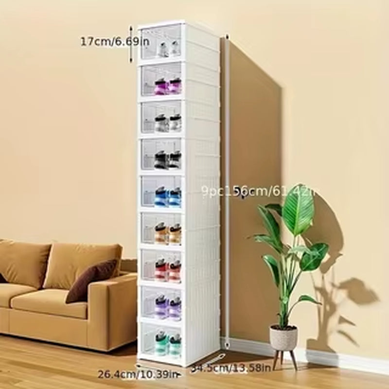 1/2/3/6/9 Layer Transparent Shoe Cabinet, Foldable Sports Shoe Storage Box with Door, Multi-Purpose