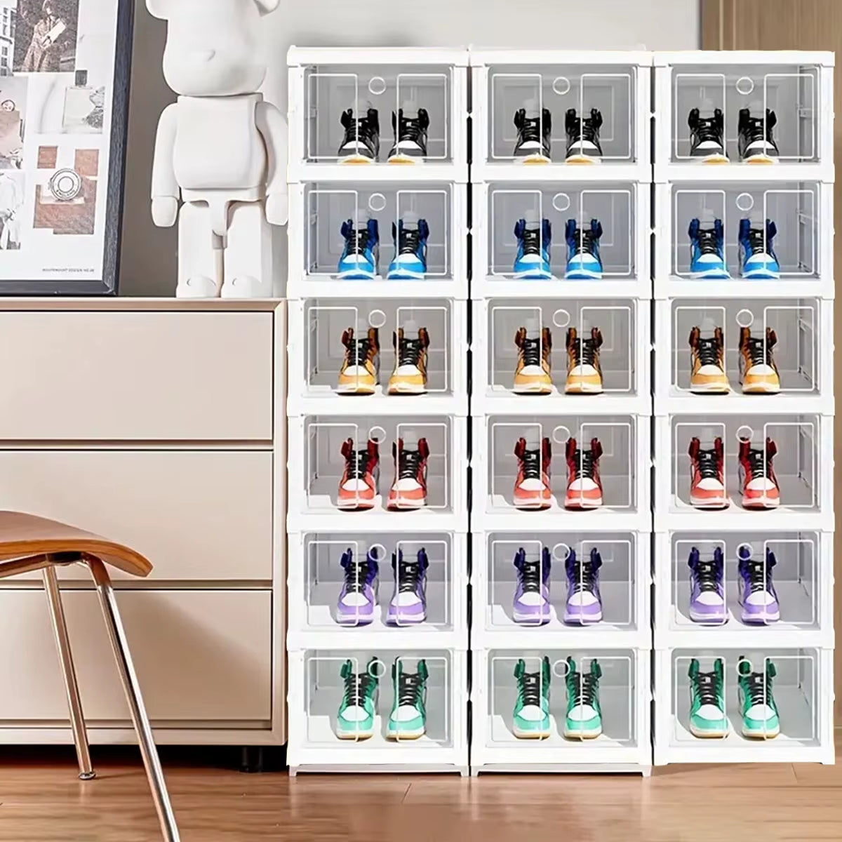 1/2/3/6/9 Layer Transparent Shoe Cabinet, Foldable Sports Shoe Storage Box with Door, Multi-Purpose