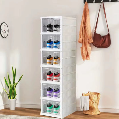 1/2/3/6/9 Layer Transparent Shoe Cabinet, Foldable Sports Shoe Storage Box with Door, Multi-Purpose